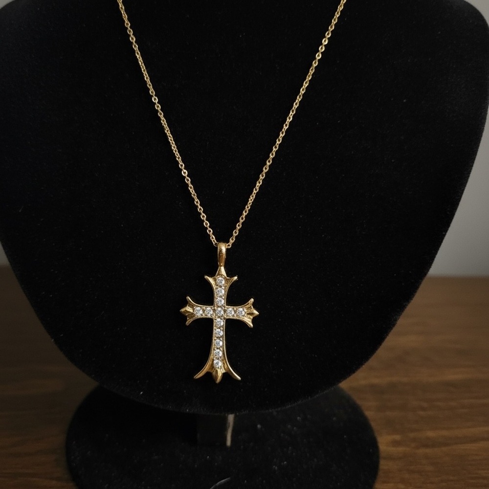 Cross-Eden by Adina Eden Gold Pavé Cross Necklace CZ NWOT 16" - Picture 3 of 6